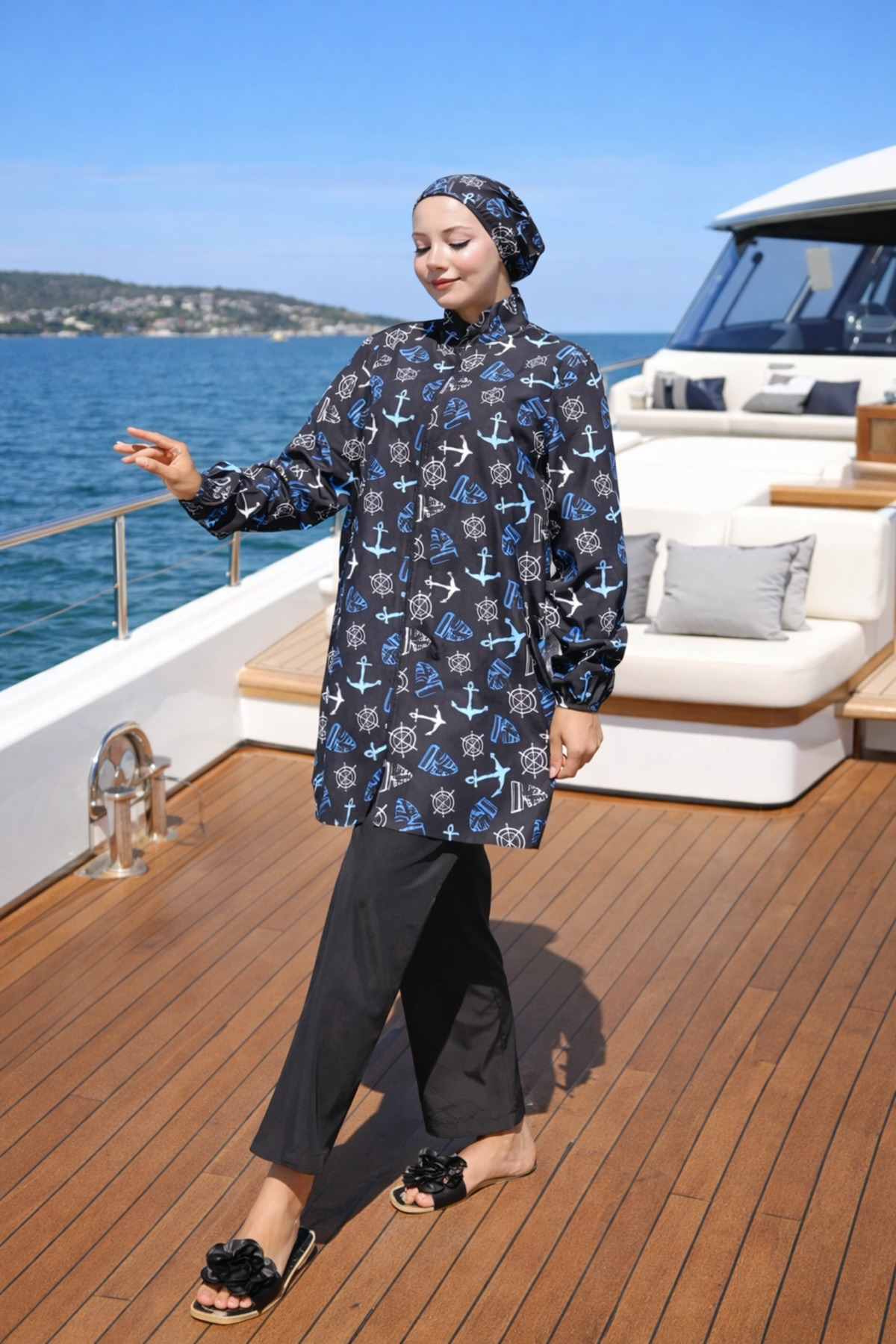 Women's Full Closed Hijab Swimwear Anchor 3pcs Set