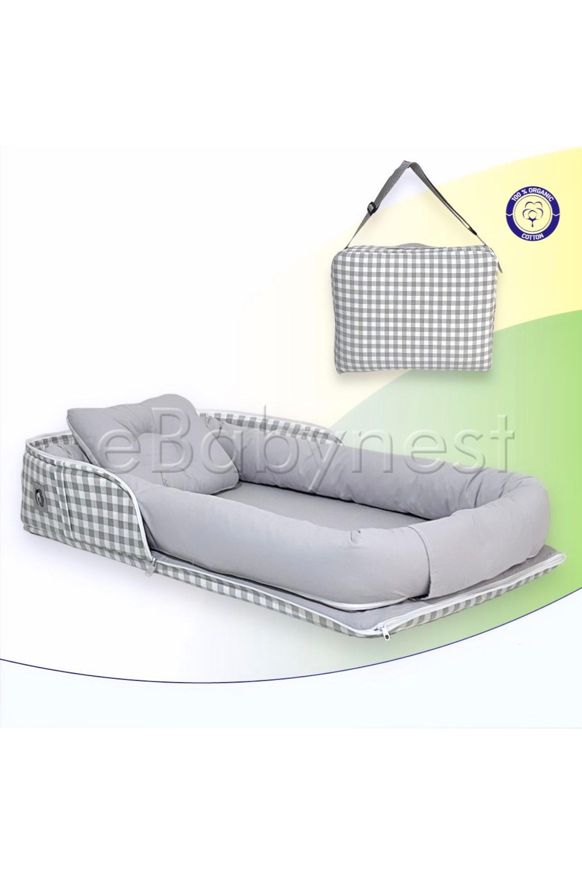 ebabynest Kareli Serisi Gri Çantalı Nest BKN2019 fotoğrafı 2 (önizleme)