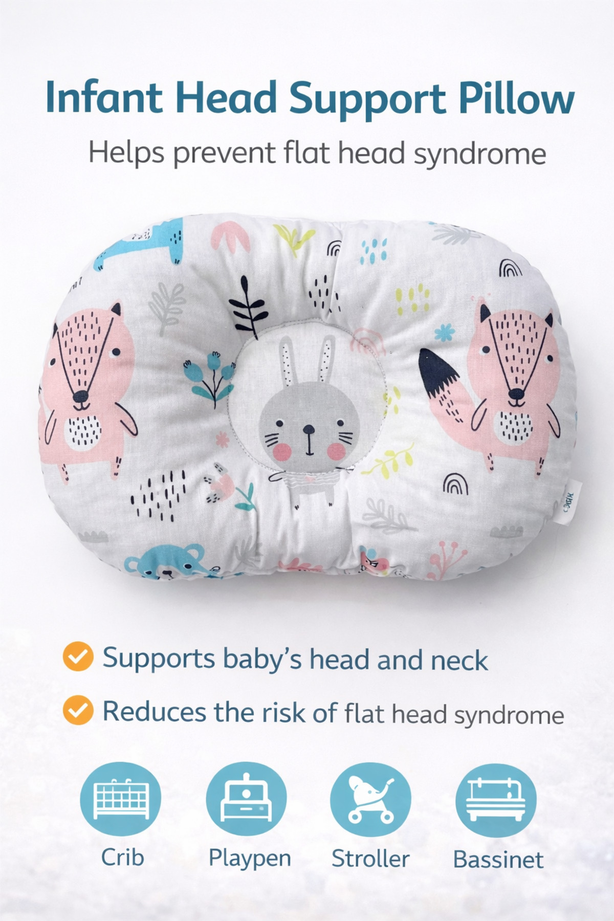 Jaju Baby 0-12 Ay Tavşan Düz Kafa Yastığı Yenidoğan Bebek Yastık fotoğrafı 2 (önizleme)