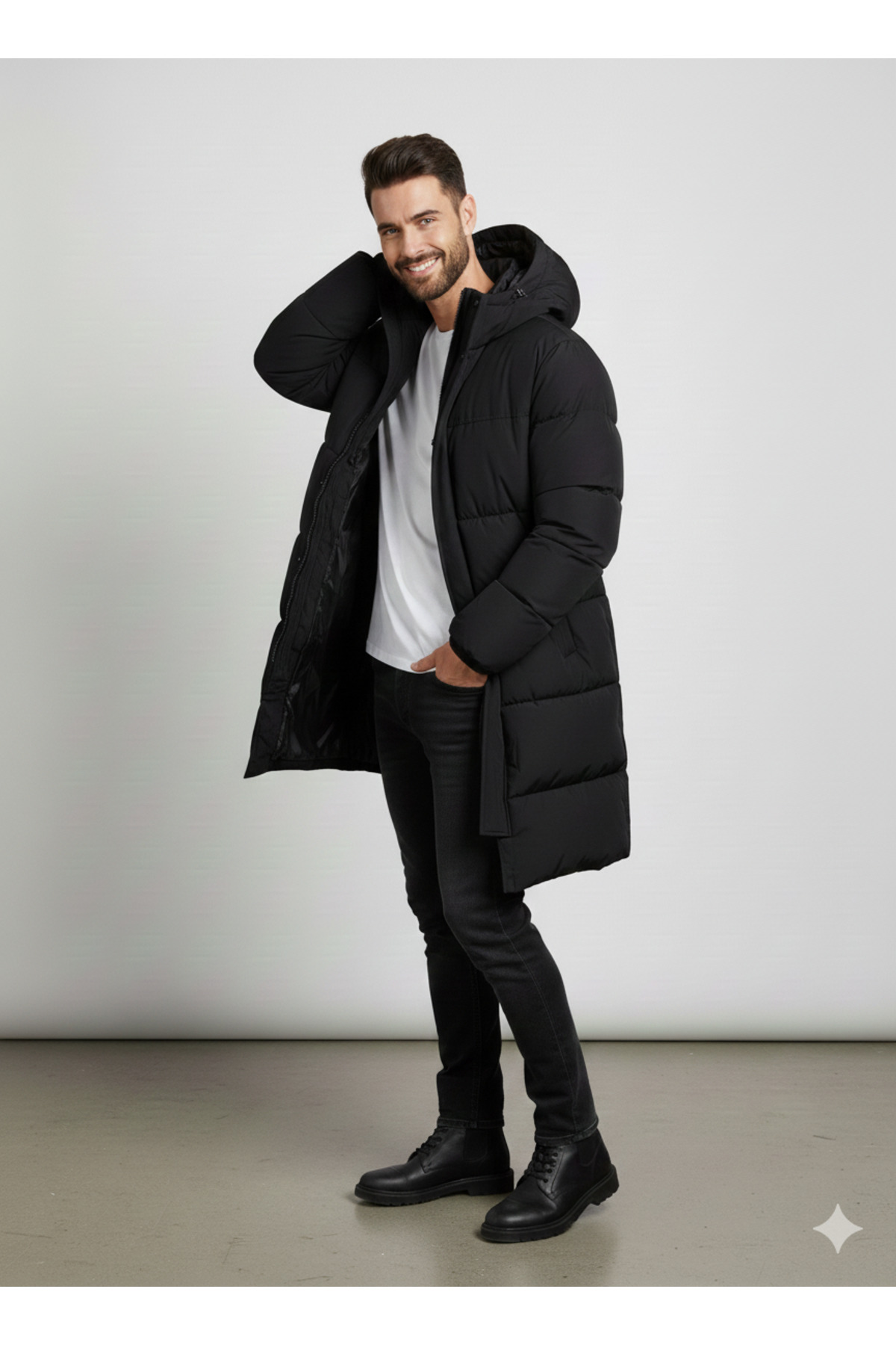 جک اند جونز کاپشن مردانه پارکا مشکی 12256980 Jjebradley Long Puffer