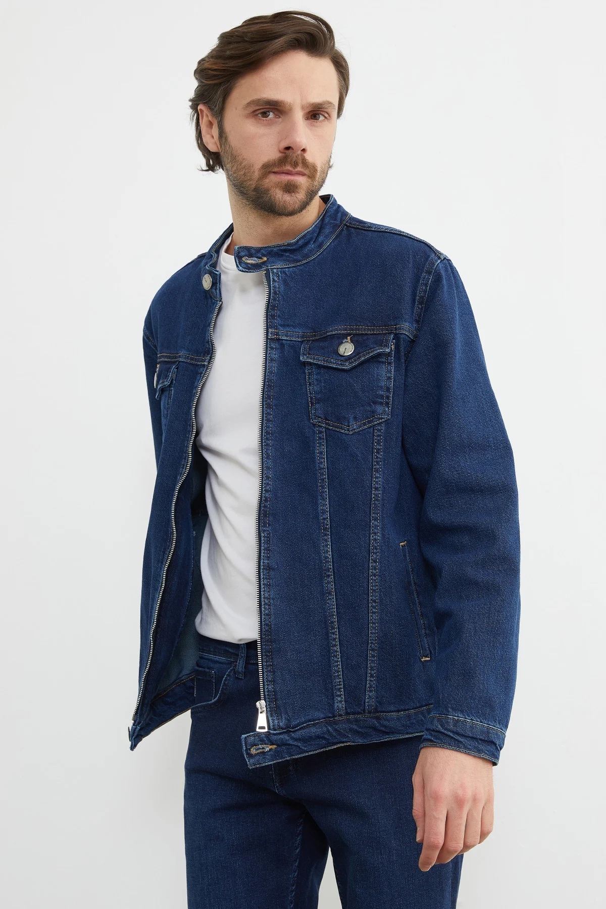 Genel Markalar  Denım Kot Ceket - Lacivert Slim Fit Erkek Denım Kot Ceket - Görsel 6