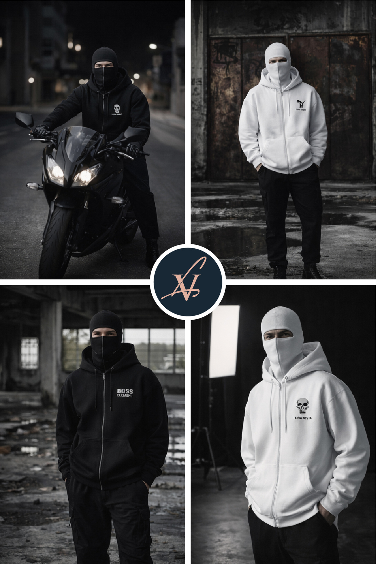 LORVANIY  Origami Dikey Baskılı Maskeli Oversize Kapüşonlu Hoodie Unisex 3 İplik Şardonlu - Görsel 3