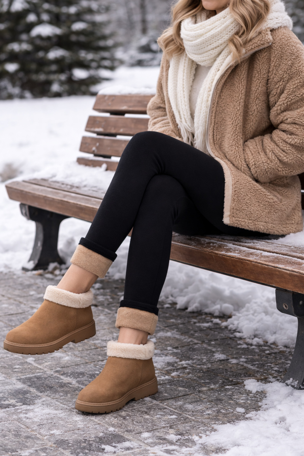 Katia&Bony Leggings pentru femei cu interior termal din polar, negri.