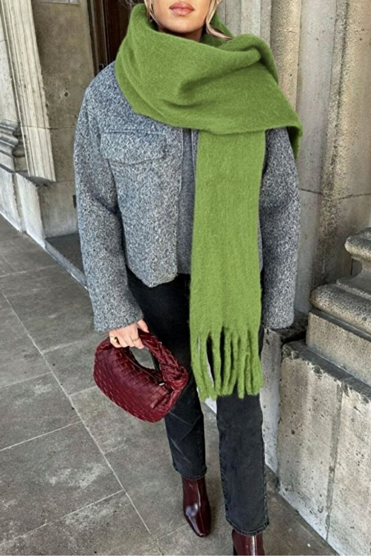 Bermody Puffy Yeşil Yumuşak Dokulu Kadın Atkı Şal Omuz Şalı 50 x 190 cm Sevgililer Günü görsel 5