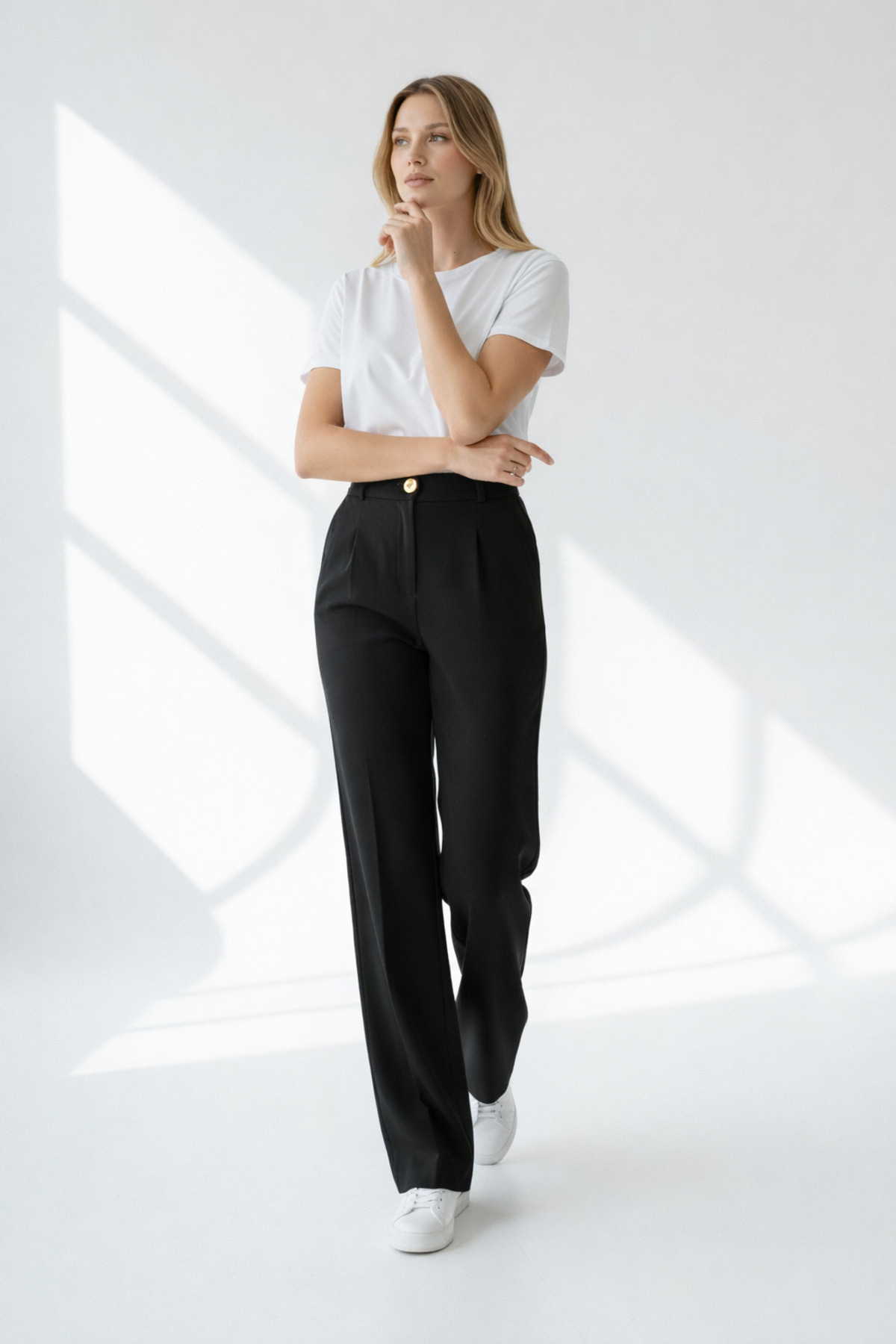 Fast Perry  Yüksek Bel Lastikli Geniş Paça Palazzo Dokuma Kadın Pantolon - Görsel 4