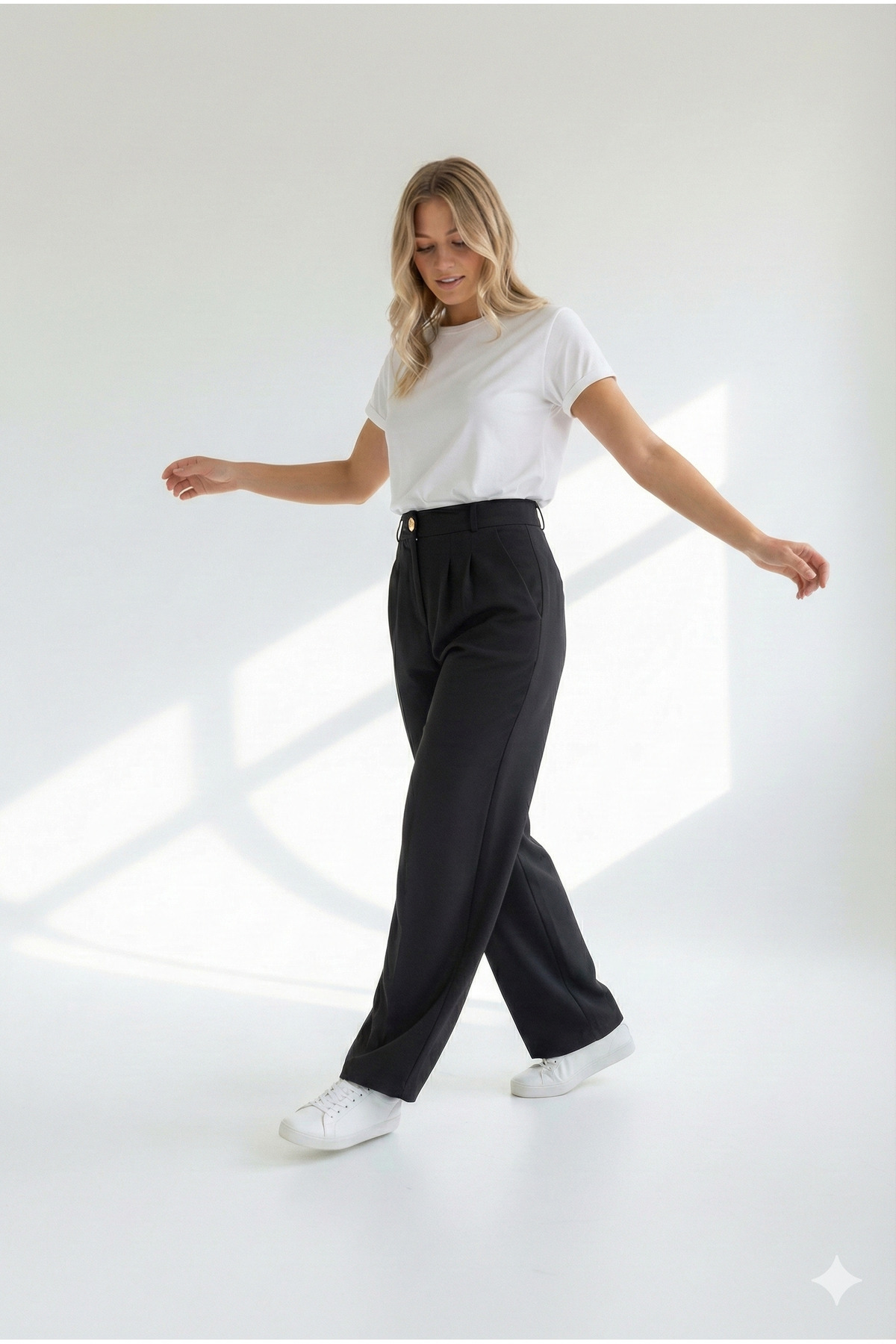 Fast Perry  Yüksek Bel Lastikli Geniş Paça Palazzo Dokuma Kadın Pantolon - Görsel 6