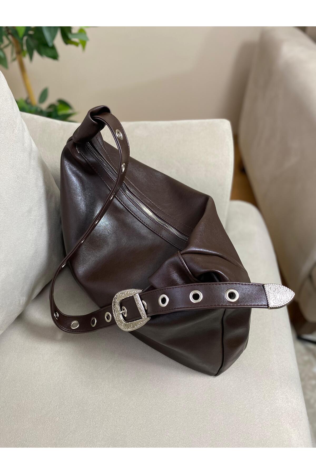 Women's Brown Soft Leather Shoulder Bag-Large Volume Metal Buckle Casual Bag