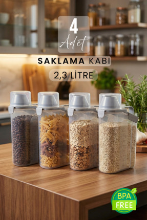 Siyempi 2300ml 4'lü Kırılmaz Erzak Saklama Kabı Seti Sızdırmaz Çift Contalı G...
