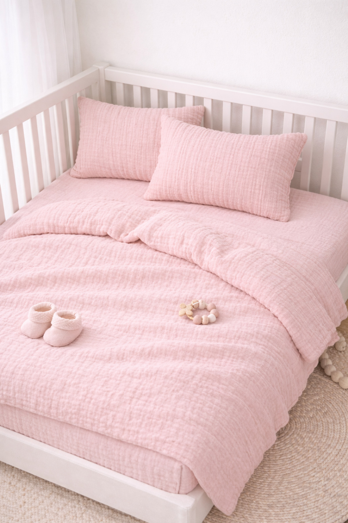 NazeninHome Müslin Bebek Nevresim Takımı %100 Pamuk ( 2 Kat ) Pudra fotoğrafı 3 (önizleme)