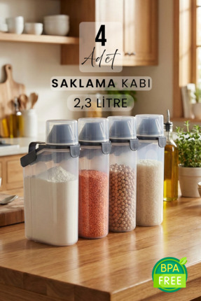 Siyempi 2300ml 4'lü Kırılmaz Erzak Saklama Kabı Seti Sızdırmaz Çift Contalı G...