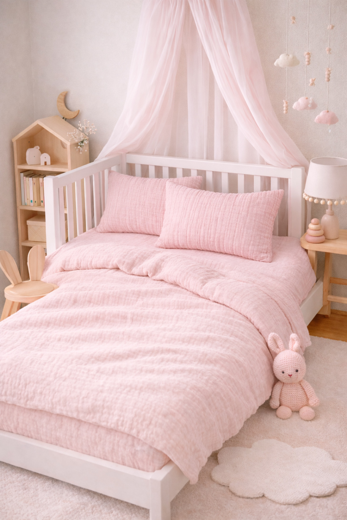 NazeninHome Müslin Bebek Nevresim Takımı %100 Pamuk ( 2 Kat ) Pudra fotoğrafı 2 (önizleme)