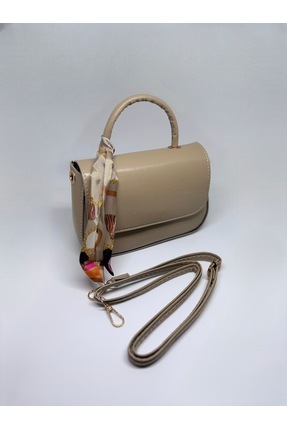 Livayssçanta Clasy Kadın Fularlı Bej Vizon El ve Omuz Çantası