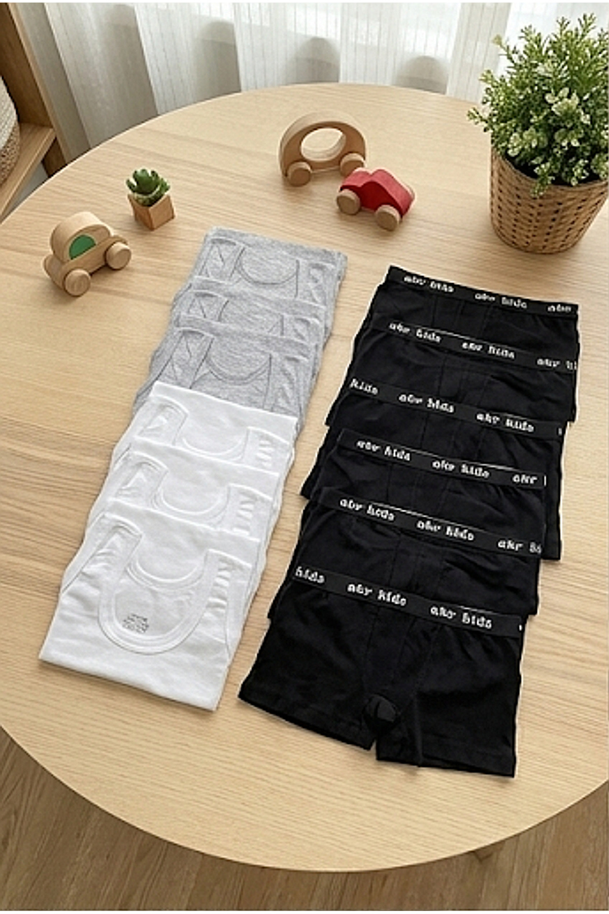 12-Pack Set Boys' Underwear (6 White Gray Singlets + 6 Black Boxers) Cotton