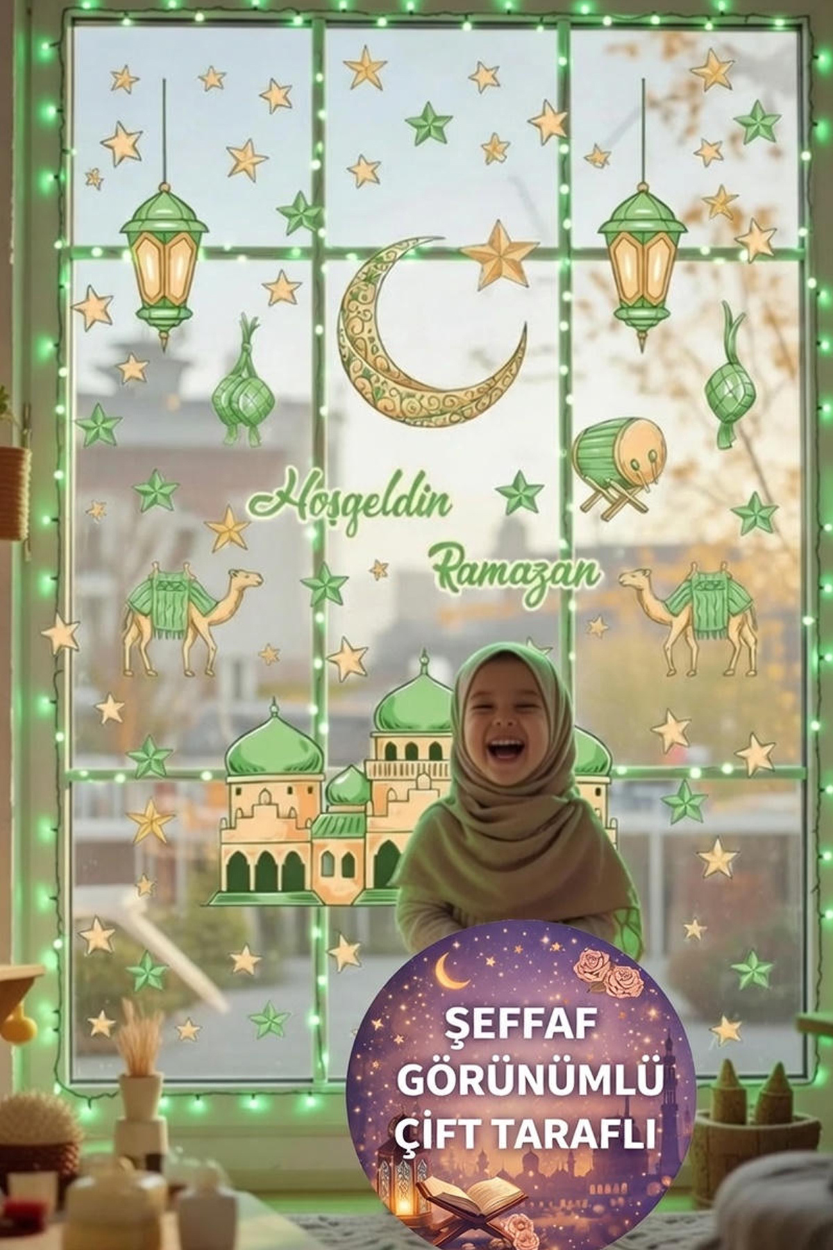 Ramadan Month Themed Ornament Glass Wall Ornaments Ramadan Double Sided Sticker Set