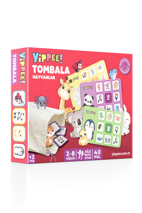 YİPPEE Çocuk Tombala – Hayvan Temalı | Ham Bez Kese | 8 Tabla | 40 Pul (60 Pa...