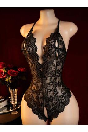 WINDY LAND Kadın Siyah Yumuşak Dantelli Gecelik