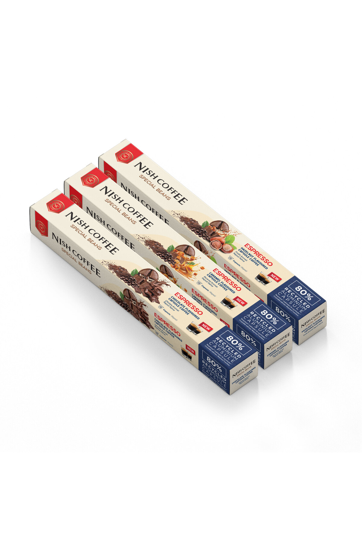 Nish Coffee Aromalı Kapsül Kahve 3'lü Set (Karamel-Çikolata-Fındık
