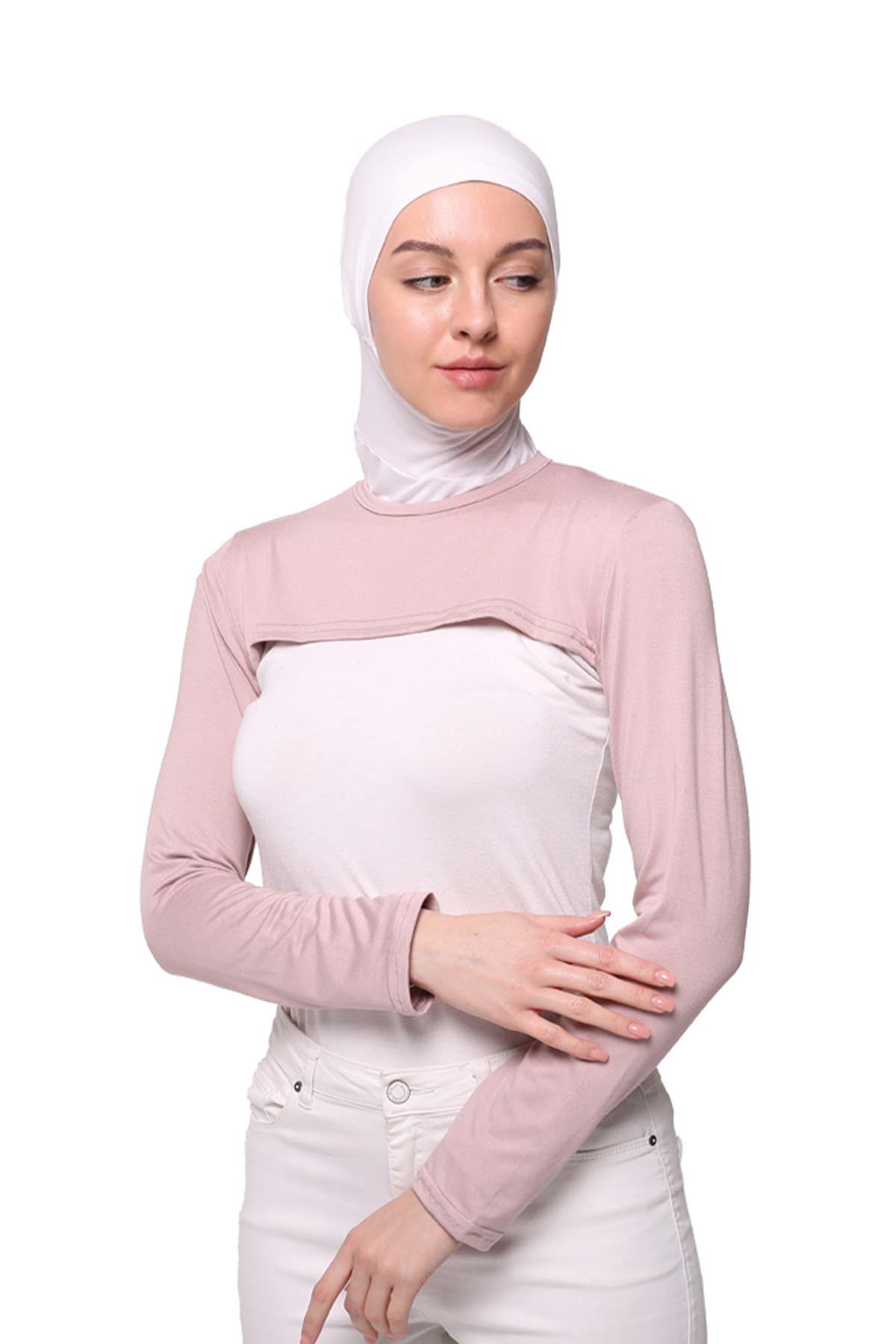 Zero Collar Neck Cuffed Sleeves-Powder