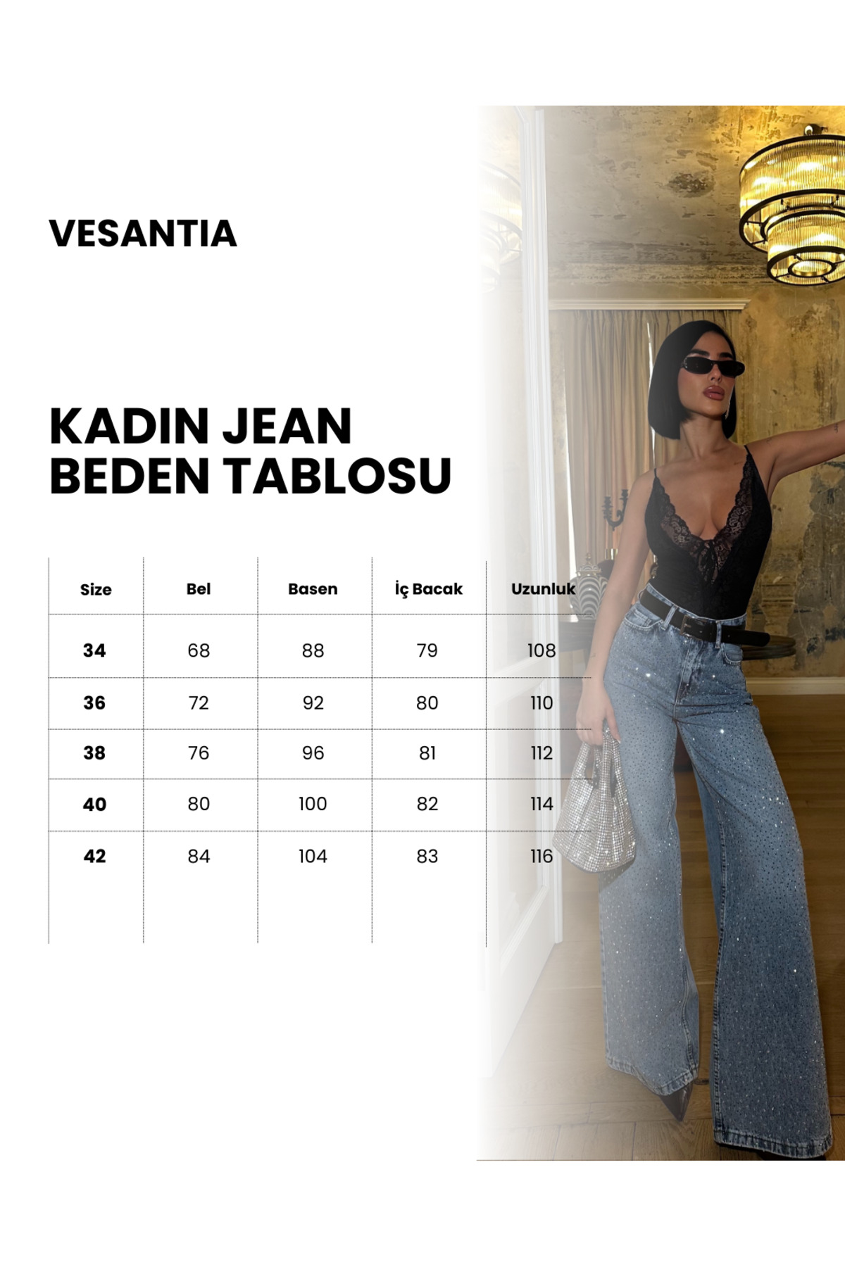 ParlaMira  Kadın Taşlı Yüksek Bel Geniş Paça Jean - Görsel 2