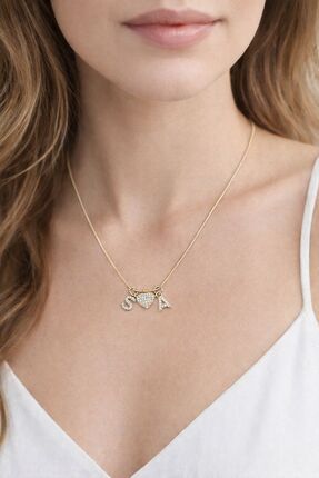 FIORA AKSESUAR Kişiselleştirilebilir Ürün 2 Harf ve Kalp Zirkon Kolye Kişiye ...