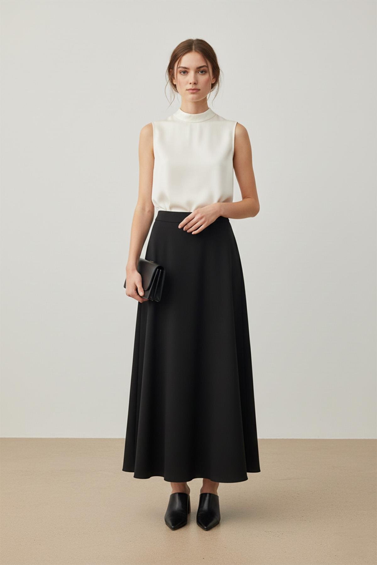 Women's High Waist Long A-Section Fabric SKIRT-18291ETK-BLACK