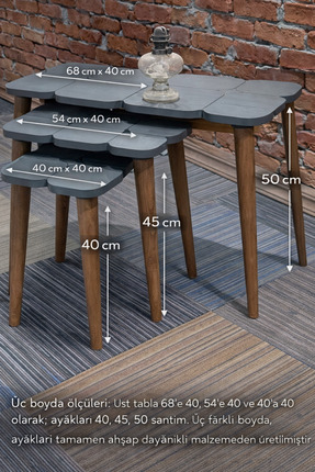 SARA Mosaic Organik Zigon Sehpa Seti | Ahşap Ayaklı Modern Tasarım | 3’lü Zig...