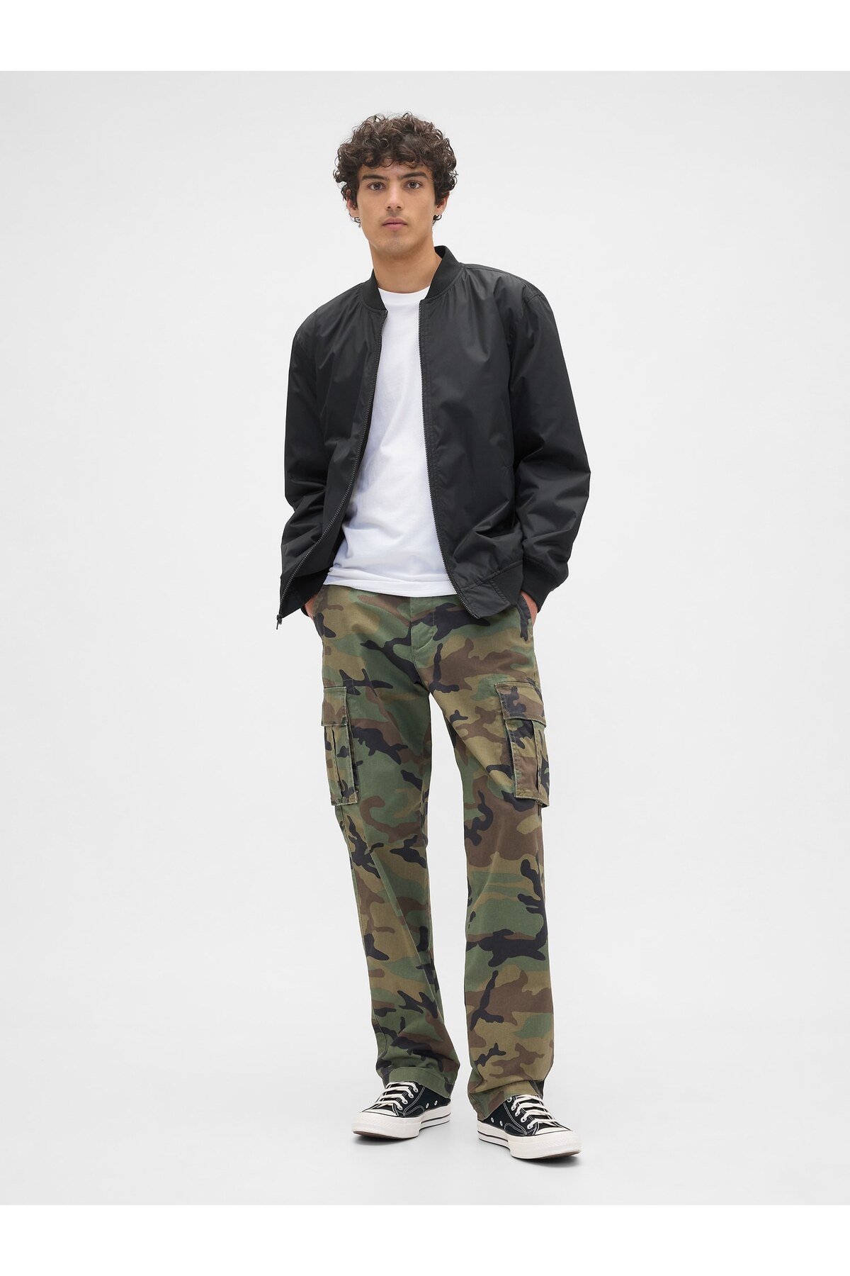GAP Erkek Siyah 100% Geri Dönüştürülmüş Relaxed Ripstop Bomber Ceket görsel 4