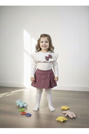 Liloa Kız Çocuk İncili Scuba Şort Etekli Pembe Pamuk Üçlü Mevsimlik Takım 2-5...