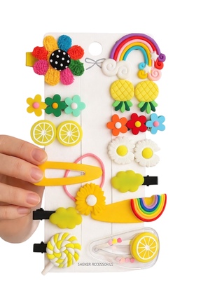 SHEKER HOME Kız Çocuk Ve Kız Bebek Pens Çıtçıtlı Sarı Toka Seti - 14 Adet