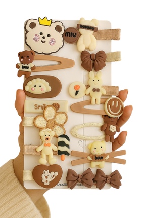 SHEKER HOME Kız Çocuk Ve Kız Bebek Pens Çıtçıtlı Kahverengi Ayıcık Toka Seti ...