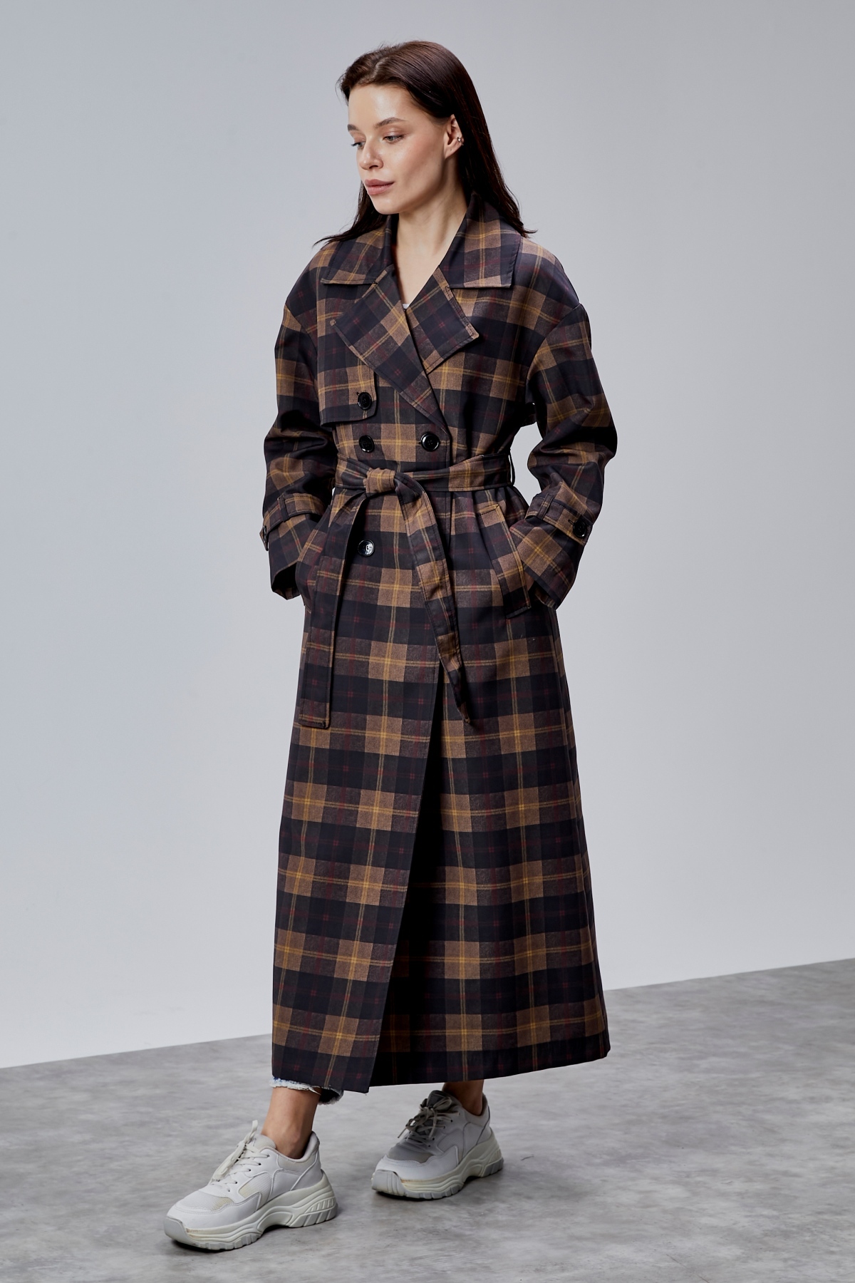 Bolivente Elora Lacivert Ekose Detaylı Premium Oversize Trençkot 46650 görsel 6