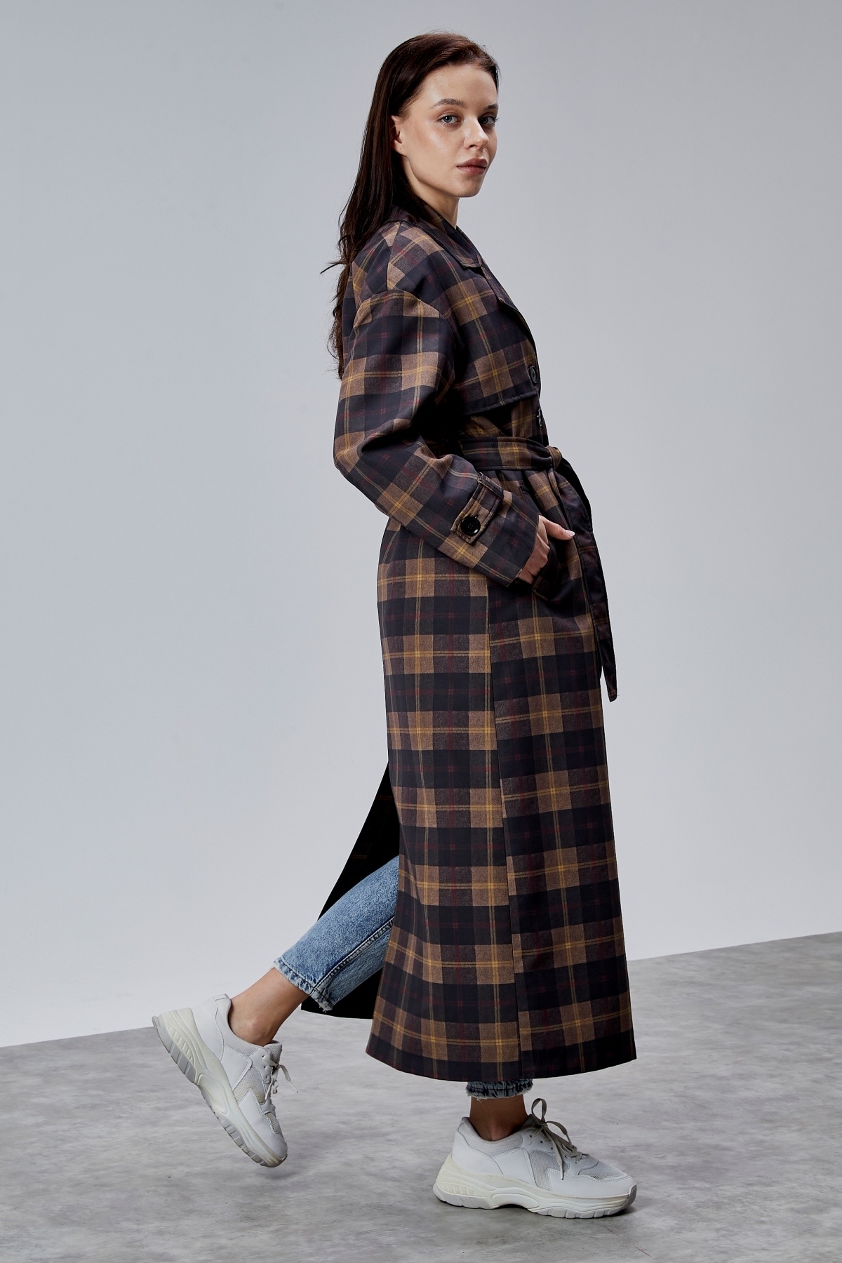 Bolivente Elora Lacivert Ekose Detaylı Premium Oversize Trençkot 46650 görsel 8