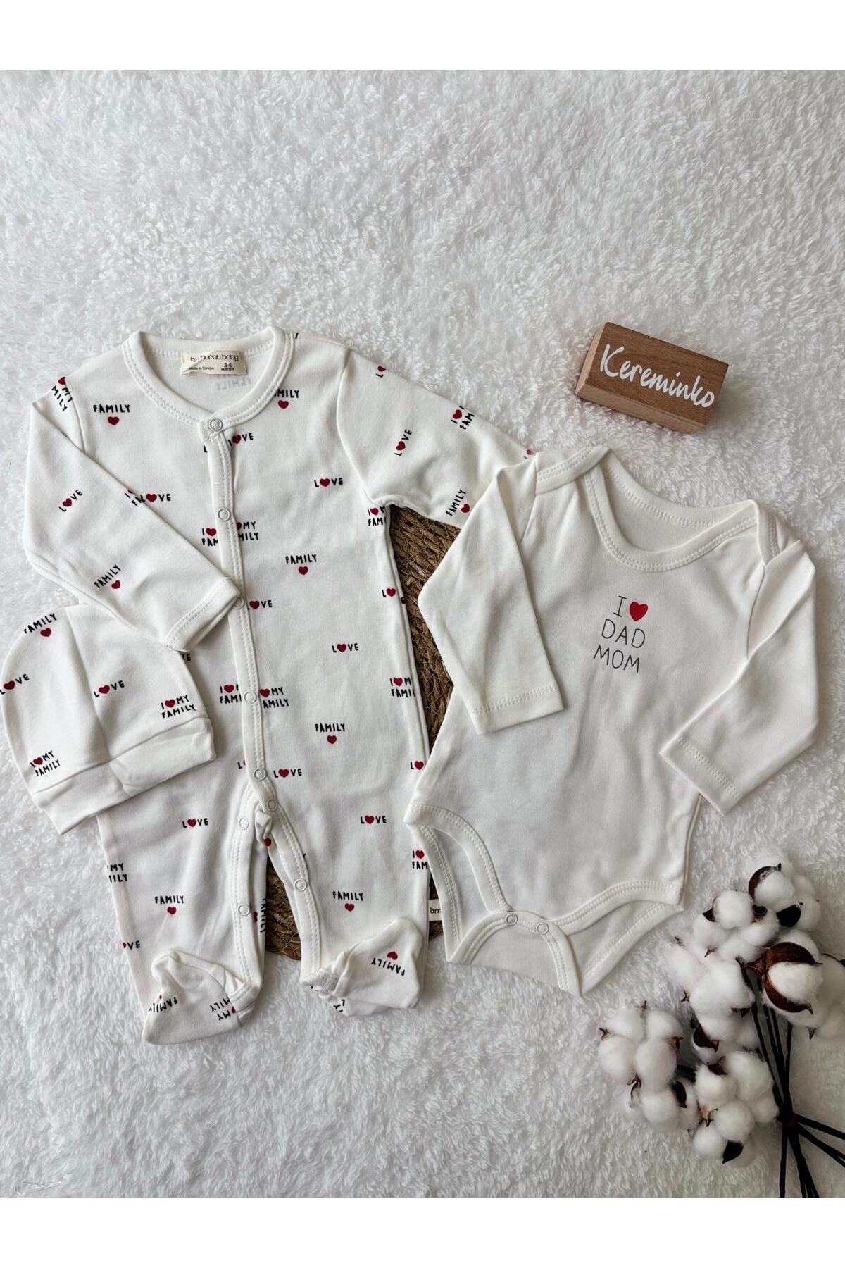 Kereminko Bebek I Love Family & I Love Dad Mom Bebek Tulum Body Seti – Unisex 2’li Pamuklu Takım fotoğrafı 2 (önizleme)