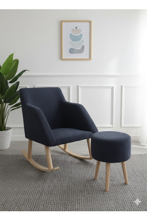 Yuems home Sallanan Ahşap Ayaklı Füme Renk Berjer Koltuk Sandalye-Puf Hediyeli