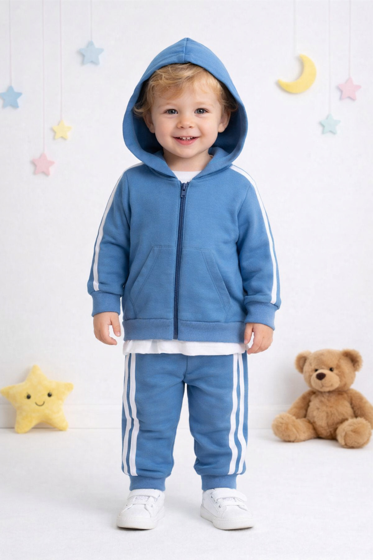 Mai Perla Yandan Çizgili Kanguru Cepli Fermuarlı Sports Wear 2 Li Bebek Takım fotoğrafı 5 (önizleme)