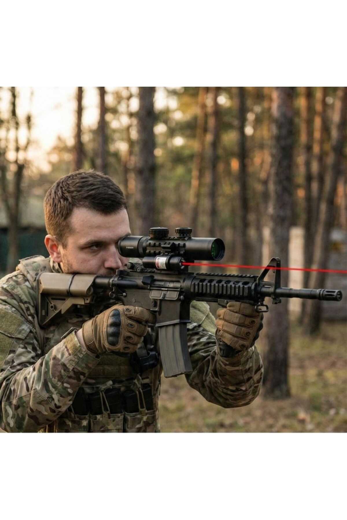 トップス Niku Bosile Nikula 3-9X26 EG Dürbünü Çift Işıklı Raylı + Mini Lazer Jg5