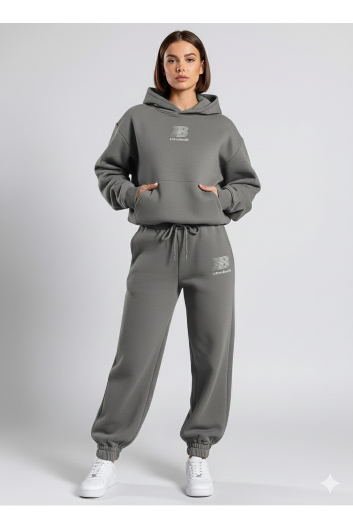 NİCE Дамски трислоен компактен комплект спортен екип с качулка и памучна подп...