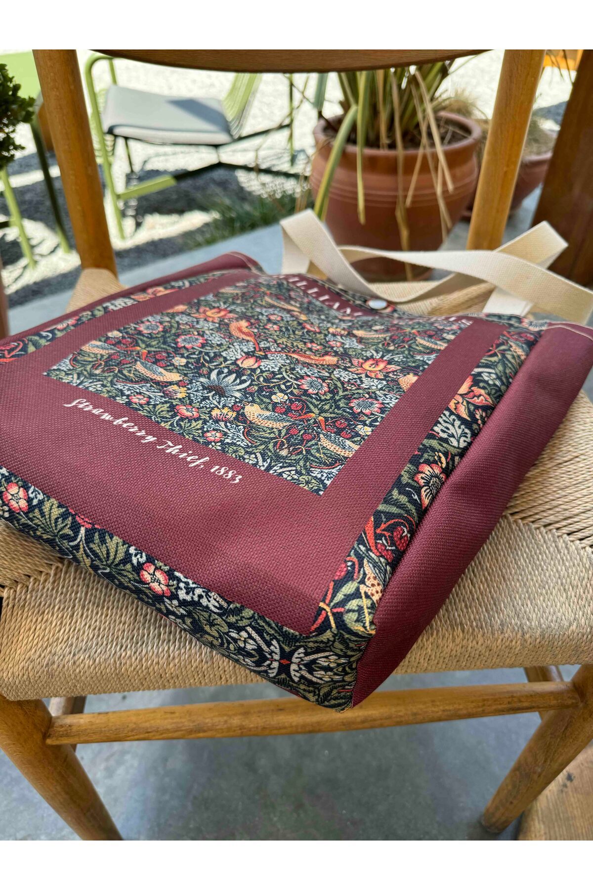 pamukcanta  William Morris Kanvas Bez Çanta& Makyaj Çantası Yıkanabilir Metal Çıtçıtlı Cepli (2'li Set) - Görsel 5