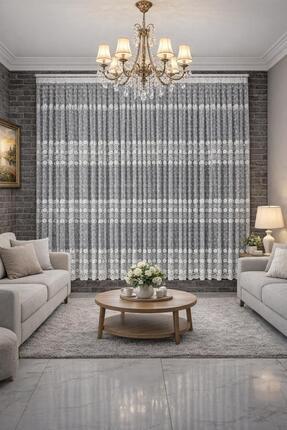 MİR BRODE TÜL PERDE GÜL DESENLİ TÜM ODALARA UYGUN 1/3 SIK PİLELİ