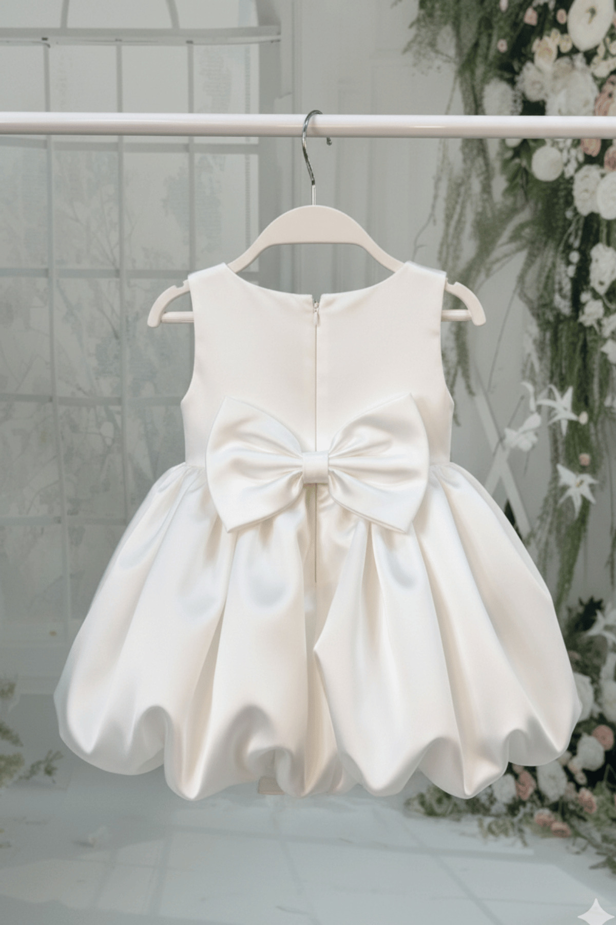Bertuğ Bebek Balon Etek Kız Çocuk Bebek Abiye Saten Kırık Beyaz Elbise fotoğrafı 3 (önizleme)