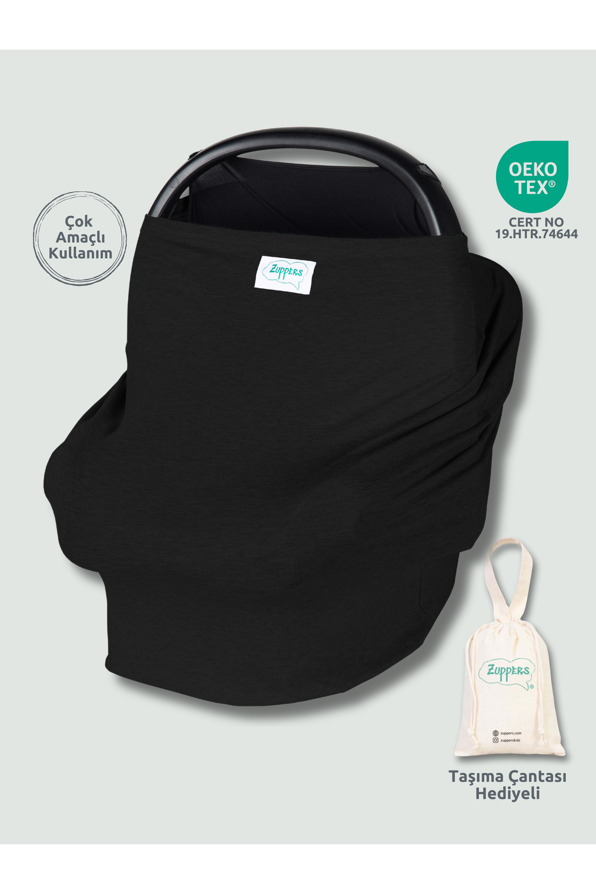 Functional Stroller and Nursing Cover - Black - Bag with Gift