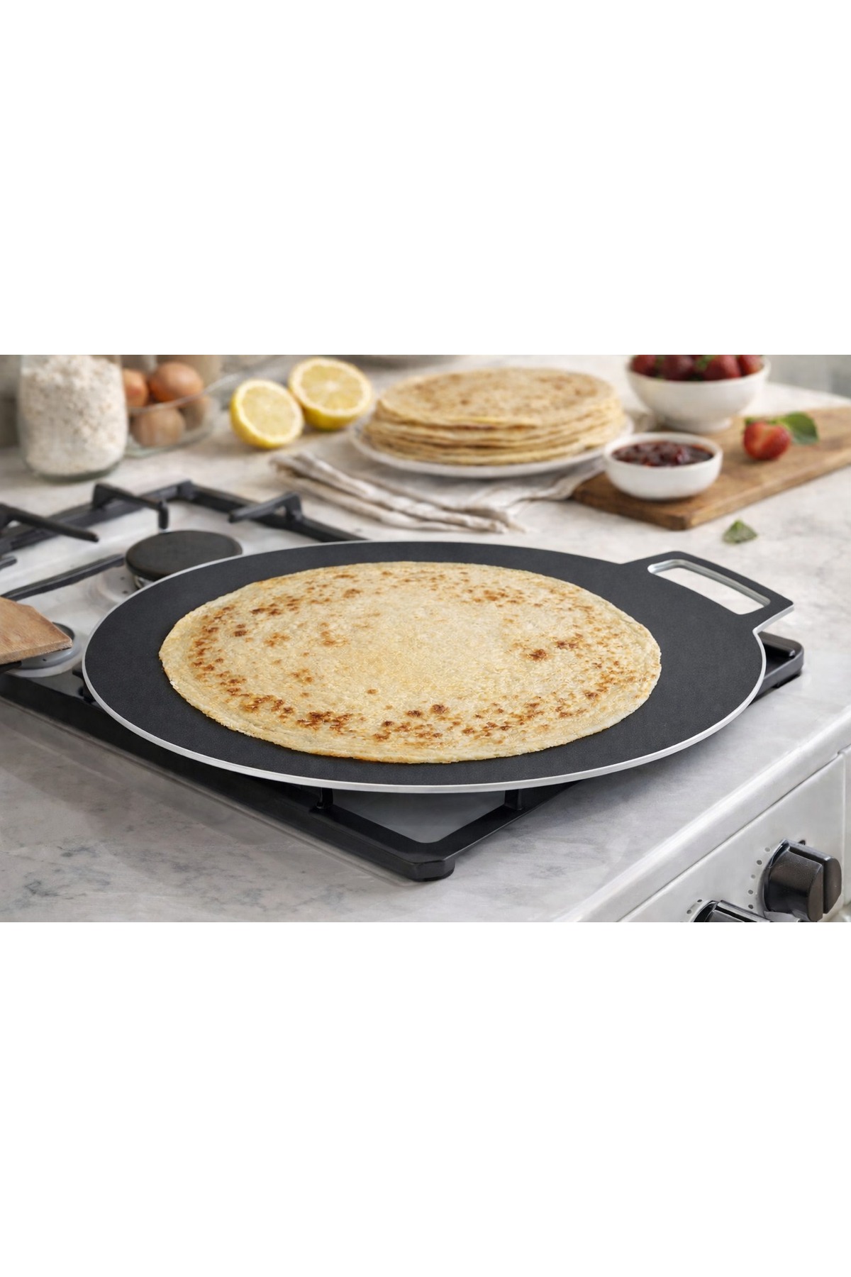 مقلاة مسطحة غير لاصقة من الألومنيوم، 30 سم، أسود/بني (210/30) فطيرة مسطحة تاوا بان كيك دوسا تشاباتي