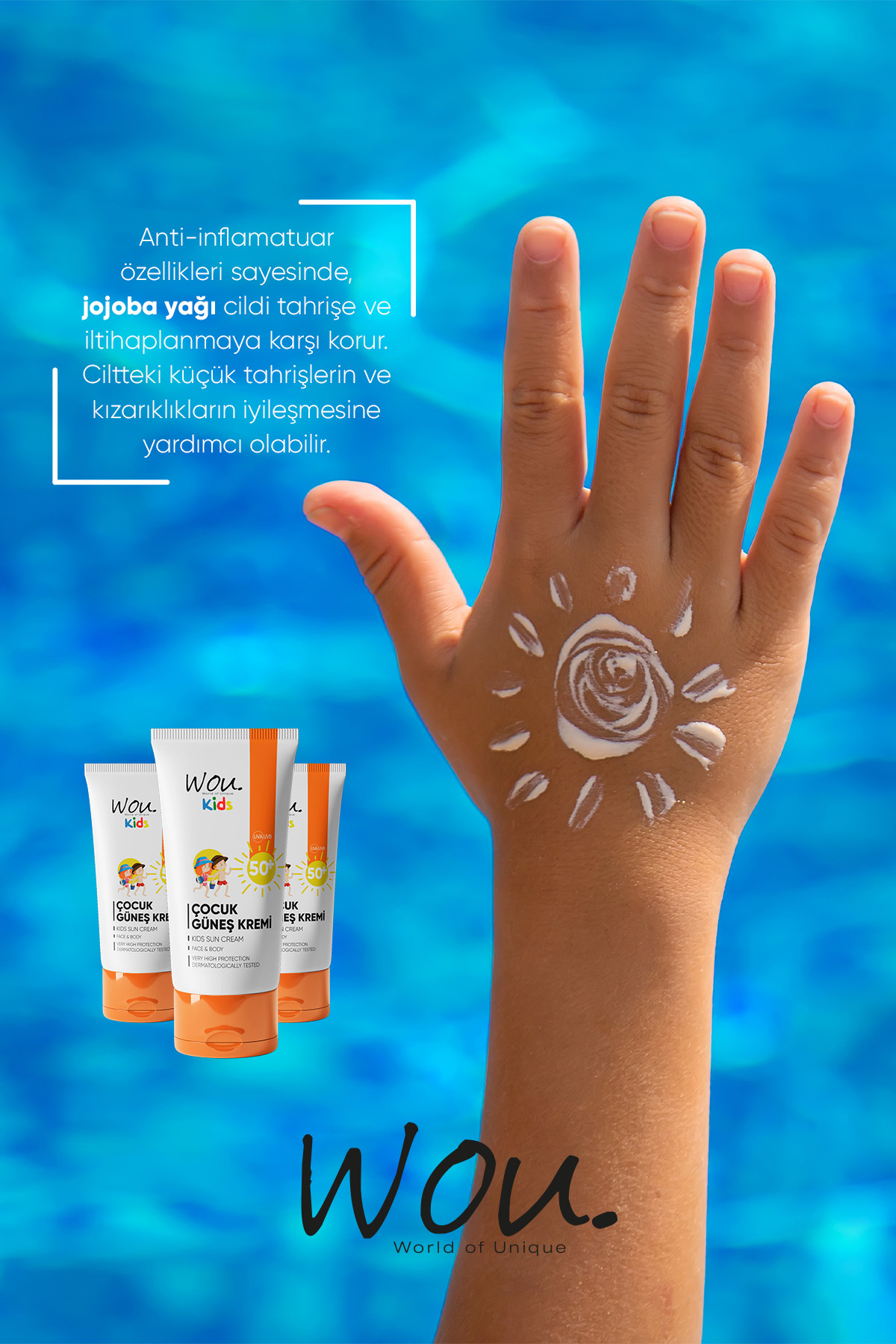 WOU World of Unique KIDS Yüksek Koruma Etkili SPF50+ Çocuk Güneş Kremi 50ml fotoğrafı 4 (önizleme)