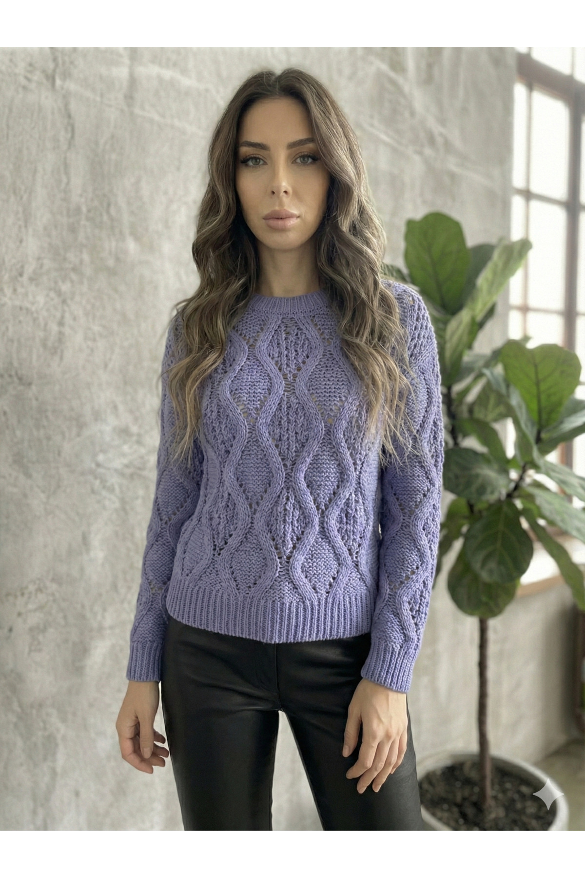 Women's Open Sewing Knit Model Long Sleeve Standard Size Opaque Crop Knitwear Sweater 4828