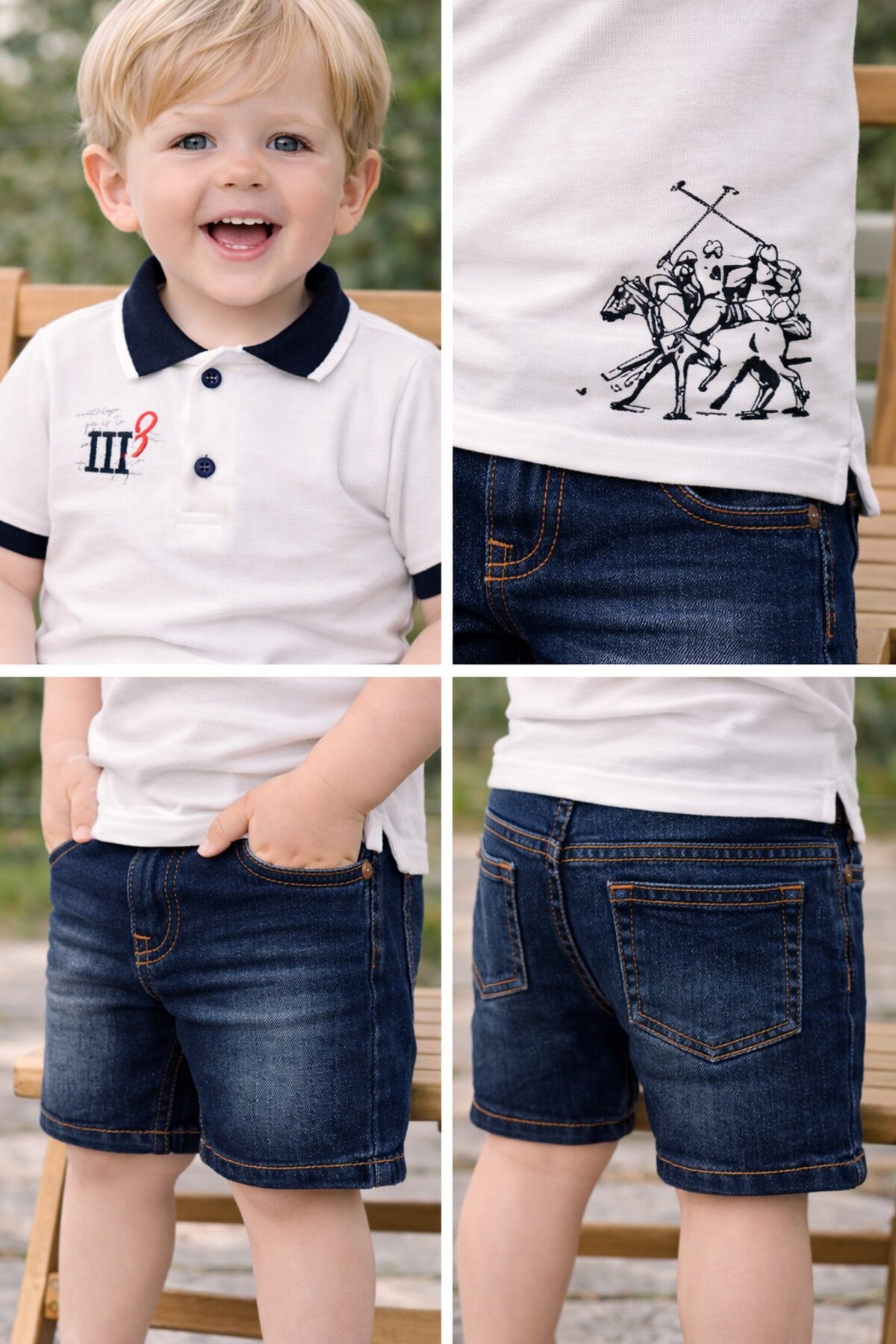 Chicsy Baby Tarz Lakos Asker Desenli Belden Ayarlanabilir Kısa Kollu Şortlu 2'li Takım Çocuk ve Bebek Giyim Özel fotoğrafı 4 (önizleme)