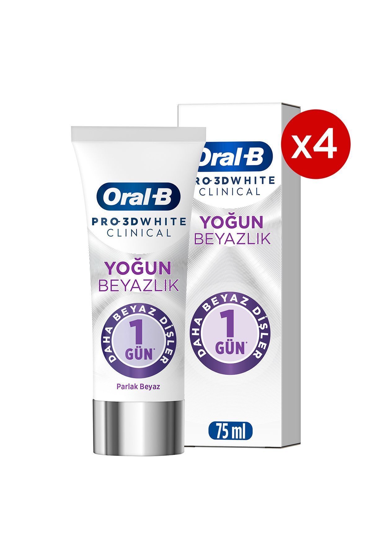 Oral-B Pro 3D White Clinical Yoğun Beyazlık Parlak Beyaz Diş Macunu 75 ml x 4 - Fiyatı, Yorumları