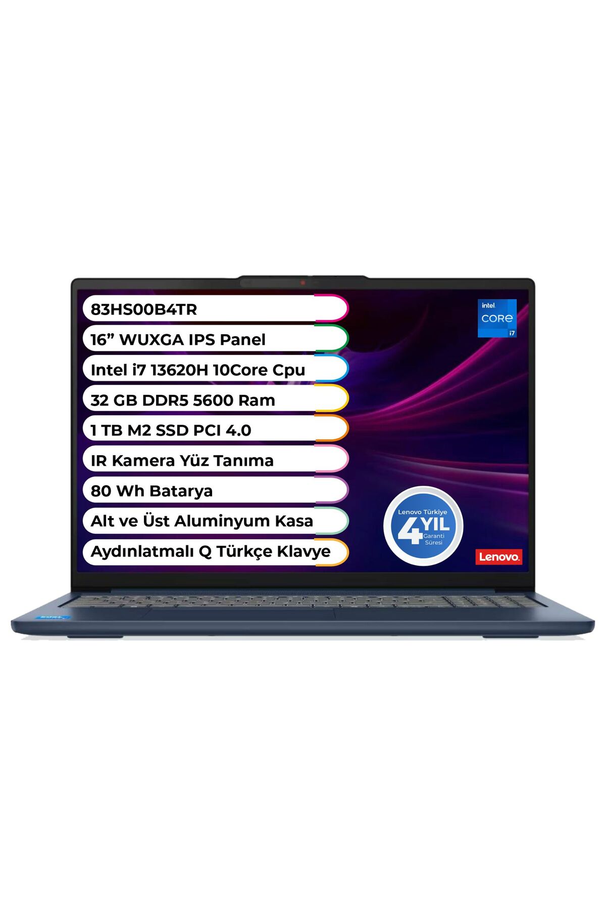 IDEAPAD Slim 5 16IRH10 Intel Core i7 13620H 32 GB 1 TB Ssd Freedos 16 Inç IPS 83