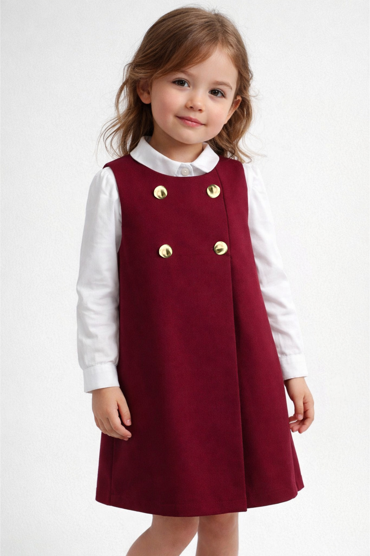 Aressy Kız Çocuk Gold Düğmeli Pileli Elbise Premium Bayramlık Jile Elbise fotoğrafı 2 (önizleme)