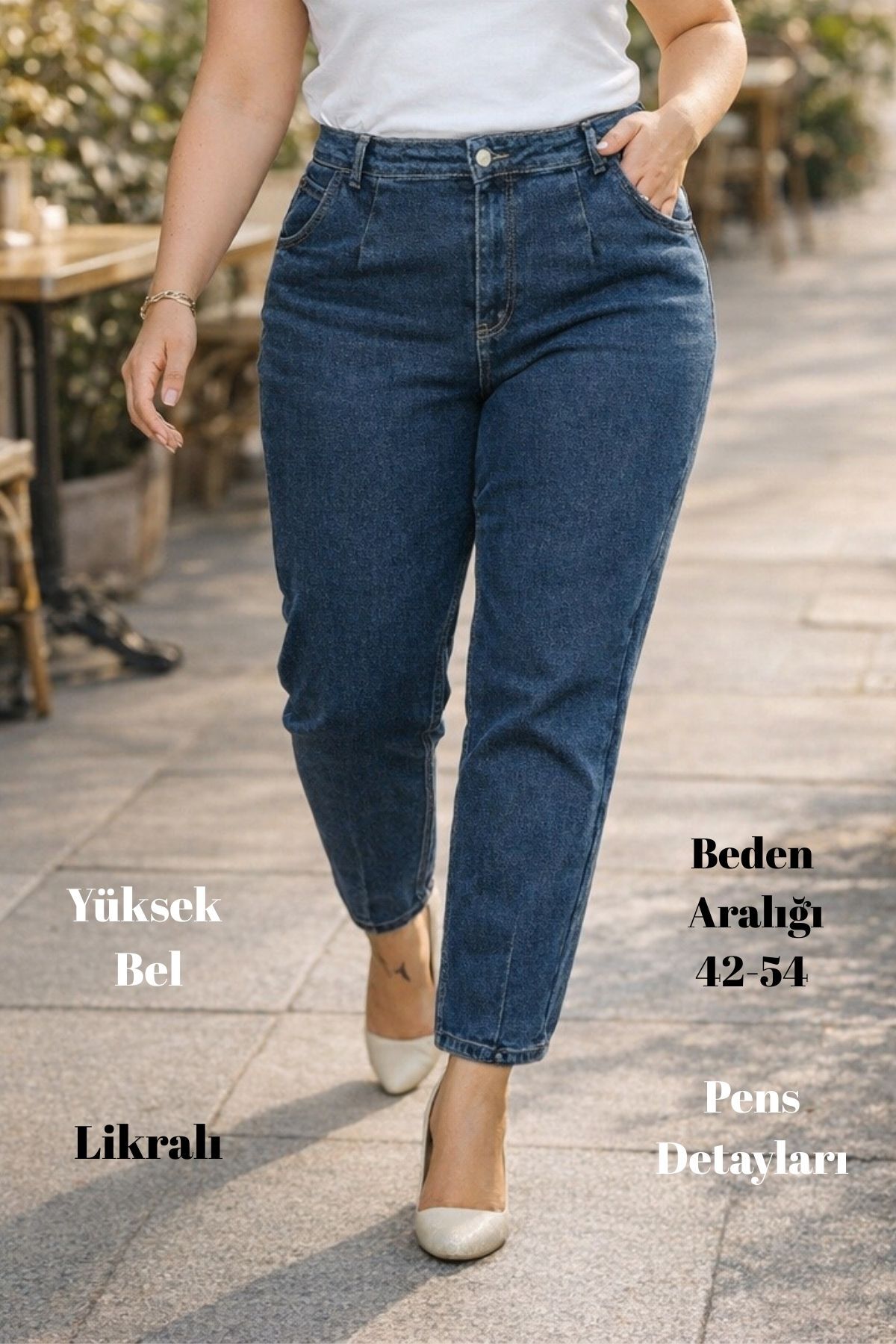 CEDY DENIM Velká velikost Mom Fit Jean - Barva na prsou: Modrá