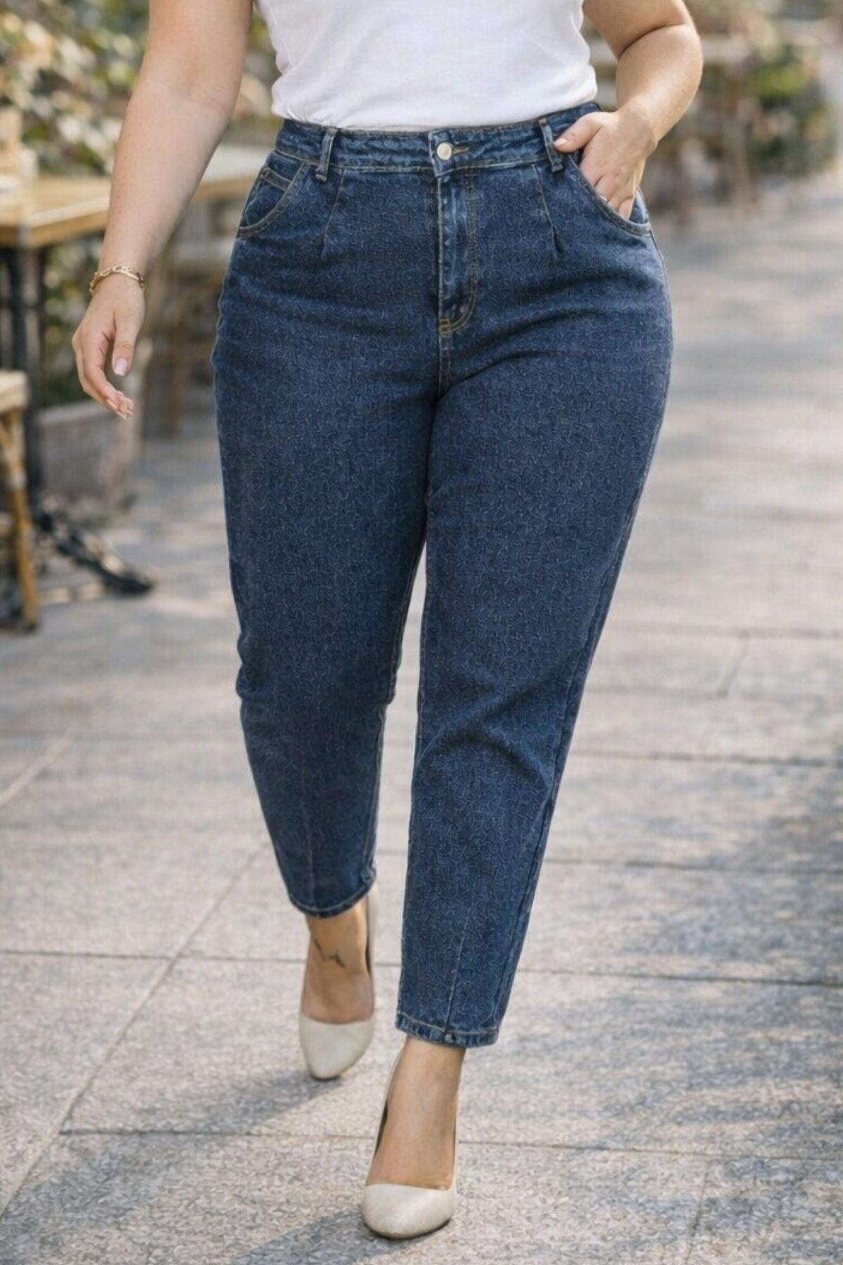CEDY DENIM Mom Fit Jean Büyük Beden Yüksek Bel Carrot Kesim Dar Paça Pileli Esnek Kot Pantolon C600-mavi görsel 7